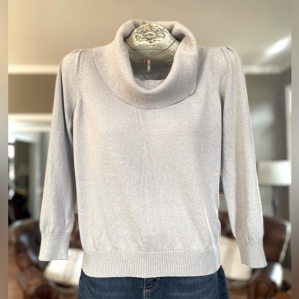 Grey Three Quarter Sleeve Cowl Neck Sweater